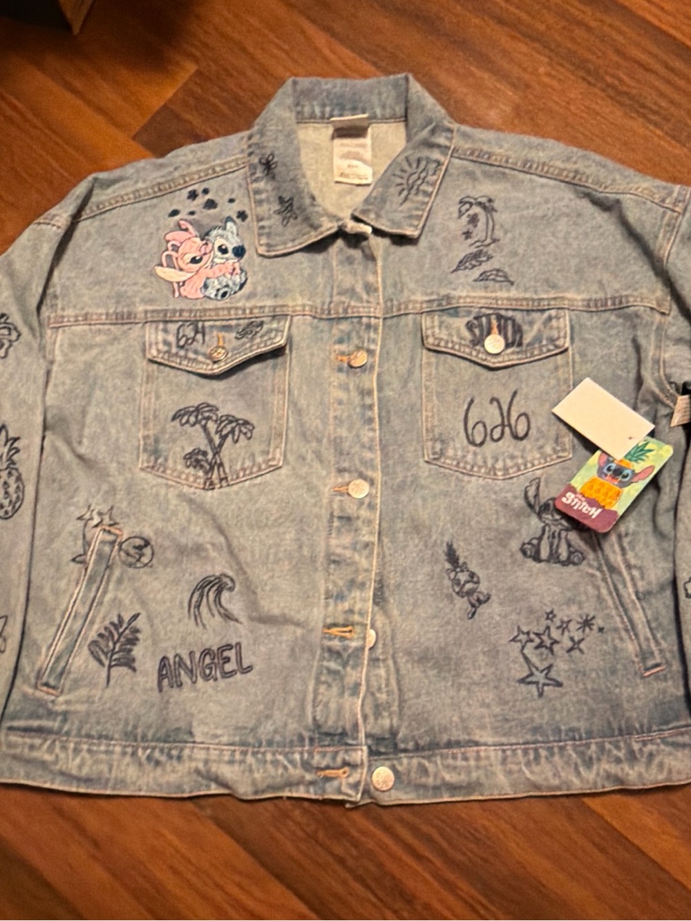 Disney Light Blue Denim Jean Jacket with Pink Stitch Patch